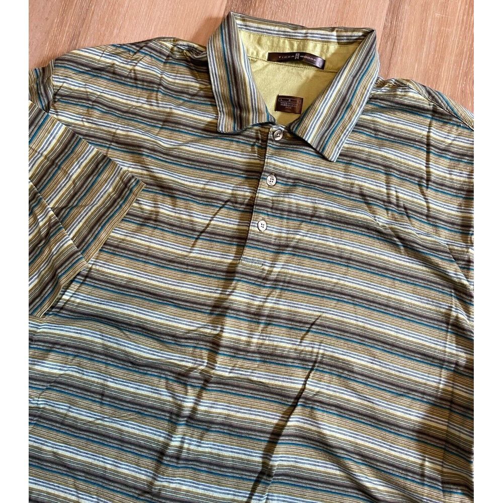 Tiger Woods‎ Mens Golf Polo Shirt Short Sleeve Stripe Cotton Large